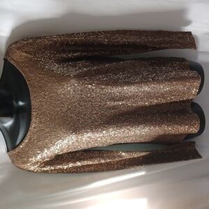 J. Crew Gold Sequin Boatneck Top Women's XS Long Sleeve, 17" pit to pit